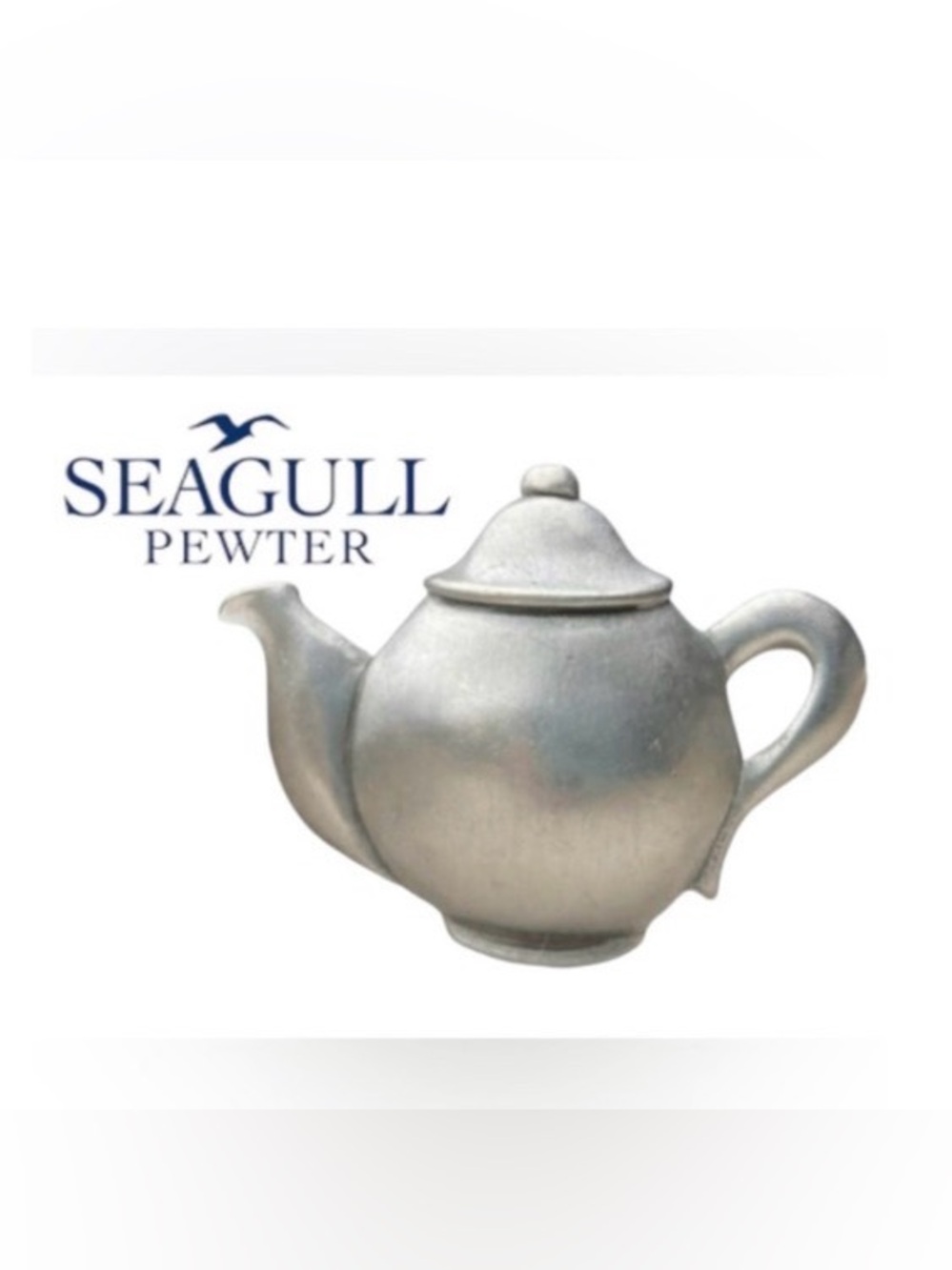 🫖Seagull Pewter Teapot Brooch and Earring  Set with Bonus China Teacup & Saucer